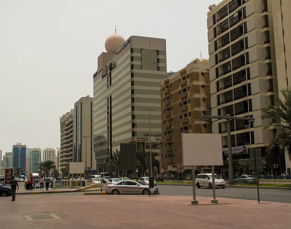 A street of office and apartment blocks in central Abu Dhabi