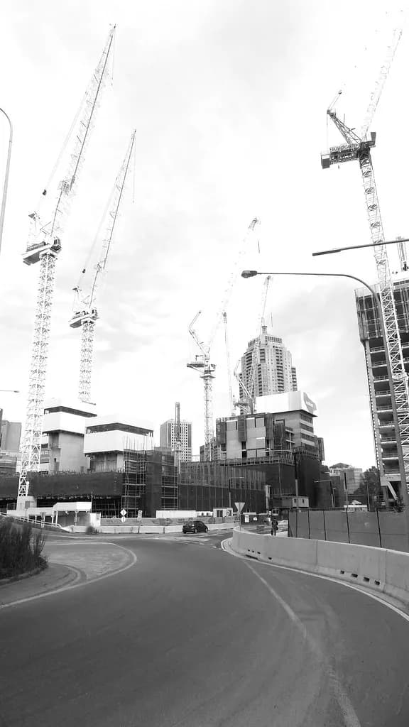Tower cranes over apartment construction in Haymarket near the Sydney CBD