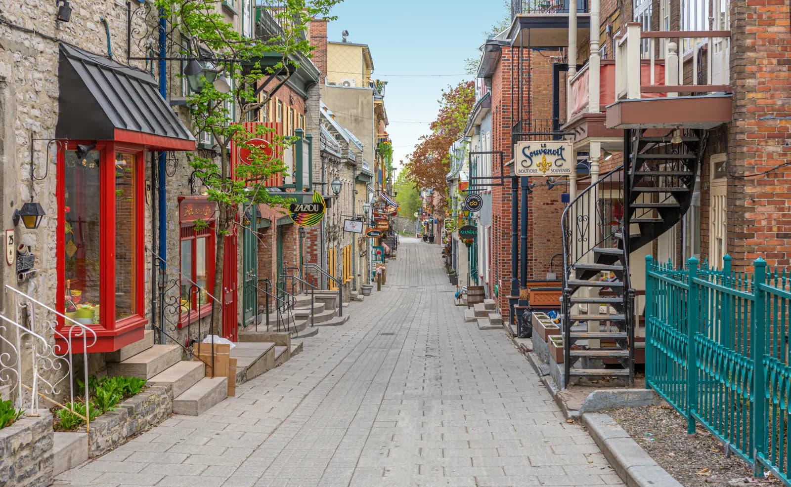 Shops lining Rue du Petit-Champlain in Old Quebec City