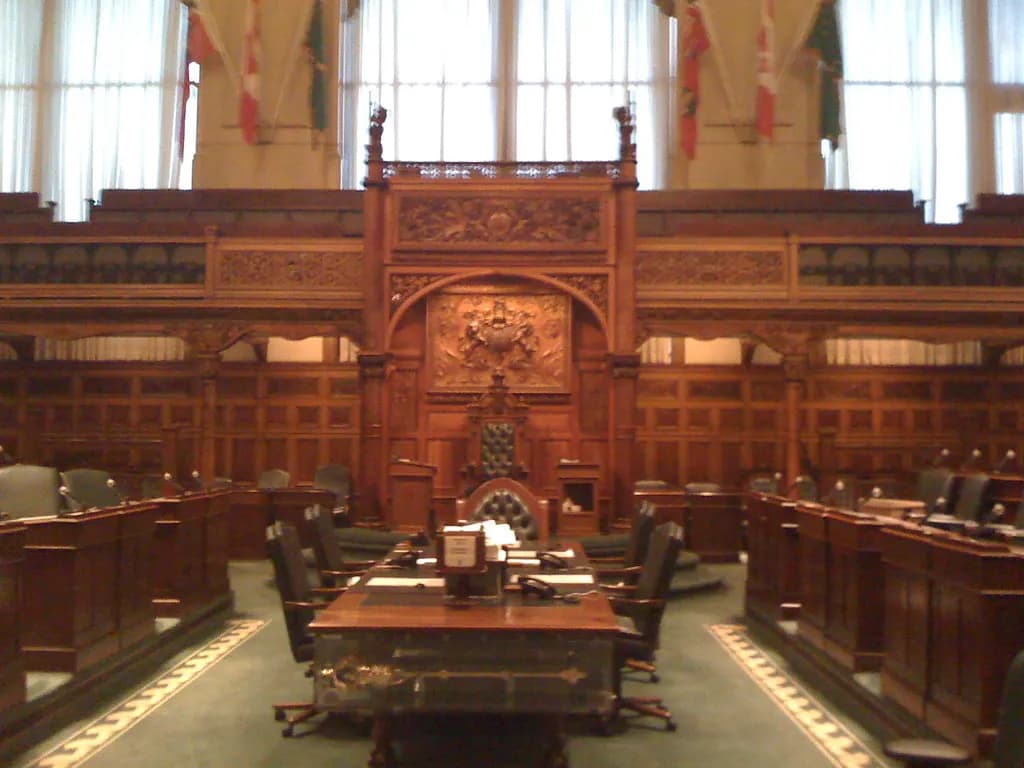 The Ontario Legislative Building at Queen's Park in Toronto, a red sandstone Romanesque building