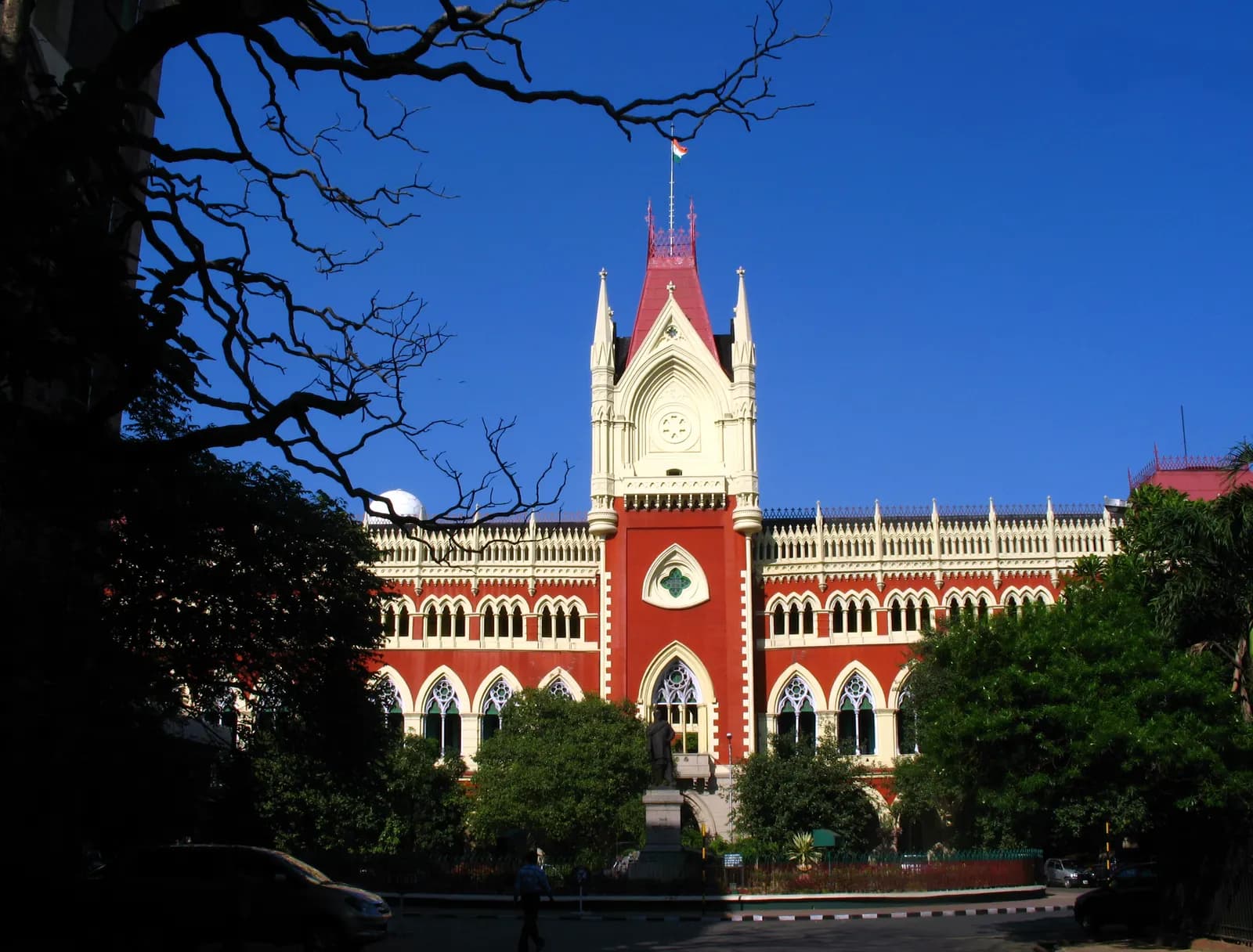 The Gothic-style Calcutta High Court building in Kolkata seen from the street