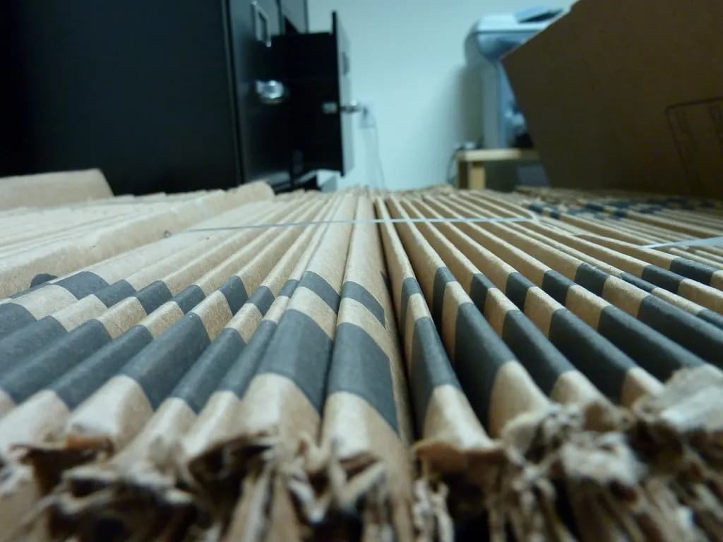 Close-up of the fluted edges of stacked corrugated cardboard sheets