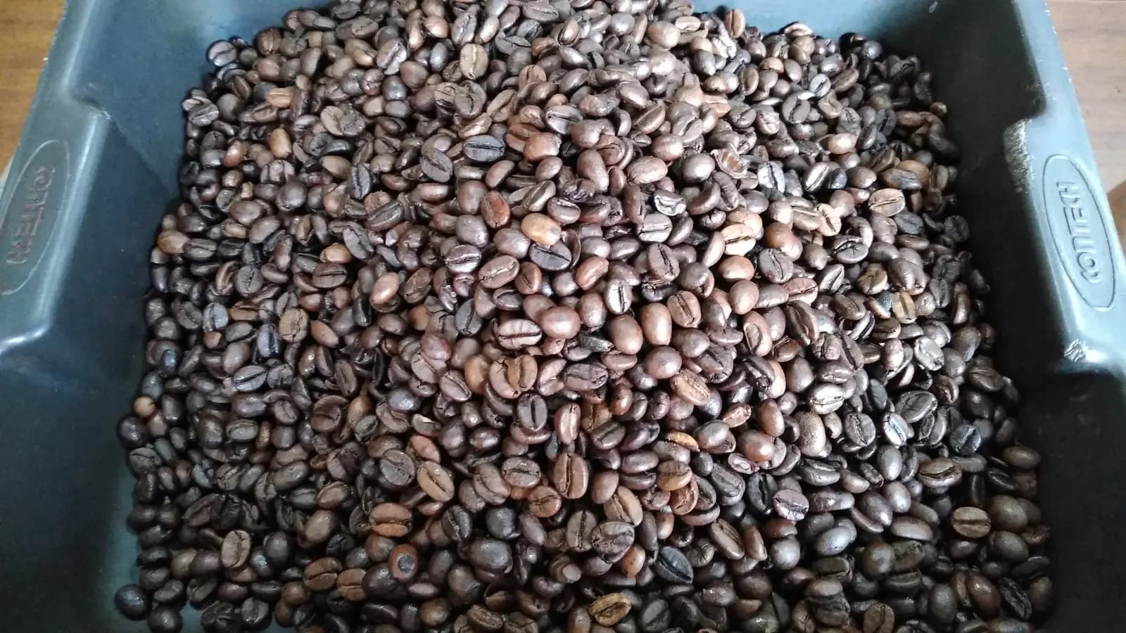 Close-up of dark roasted coffee beans