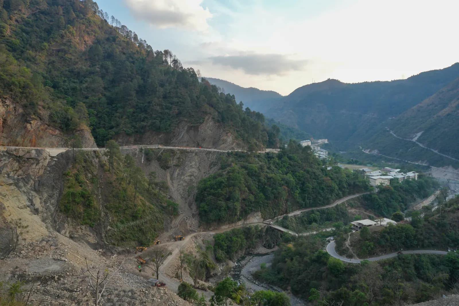 Road construction work on a hillside near IIT Mandi, Himachal Pradesh