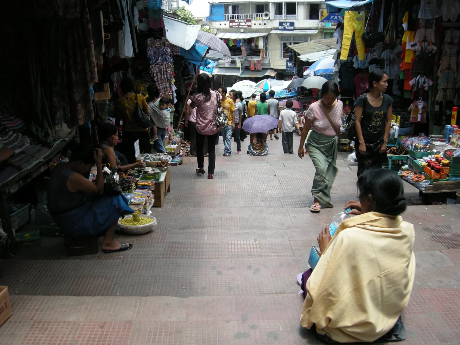 Stalls and shoppers at the bazar in Aizawl, Mizoram