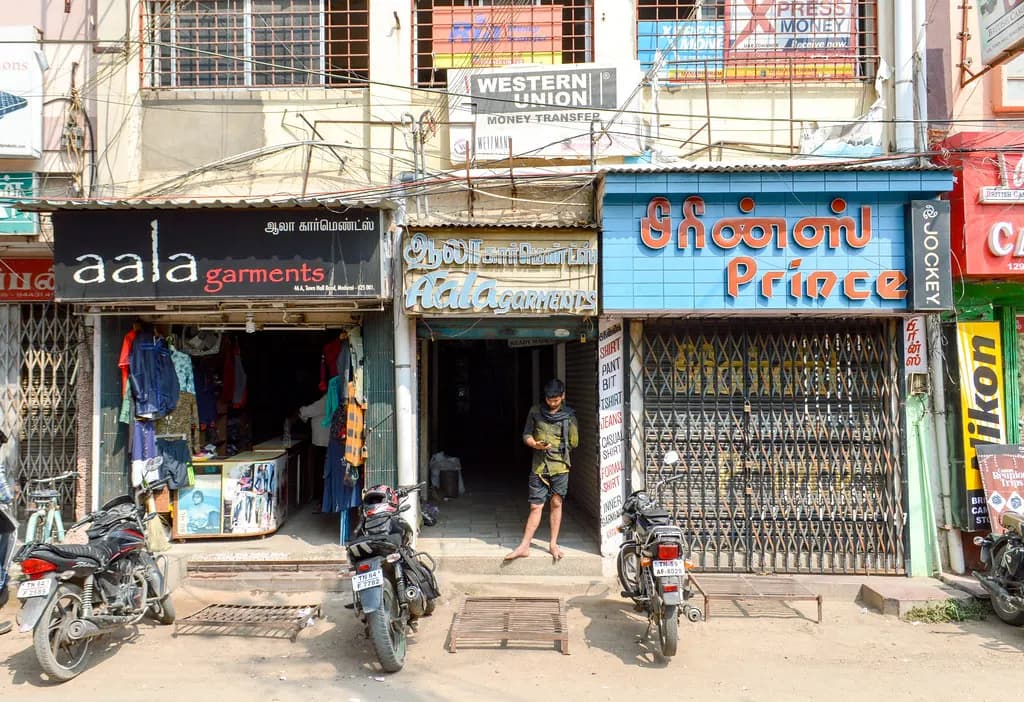 Small shops and traders in the market area near the Meenakshi temple in Madurai