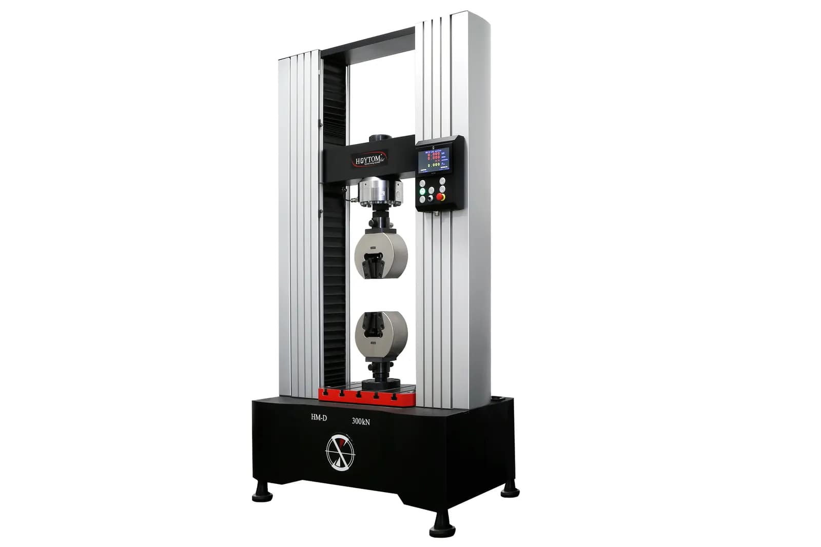 A twin-column universal testing machine with grips for tensile tests on metal and plastic samples