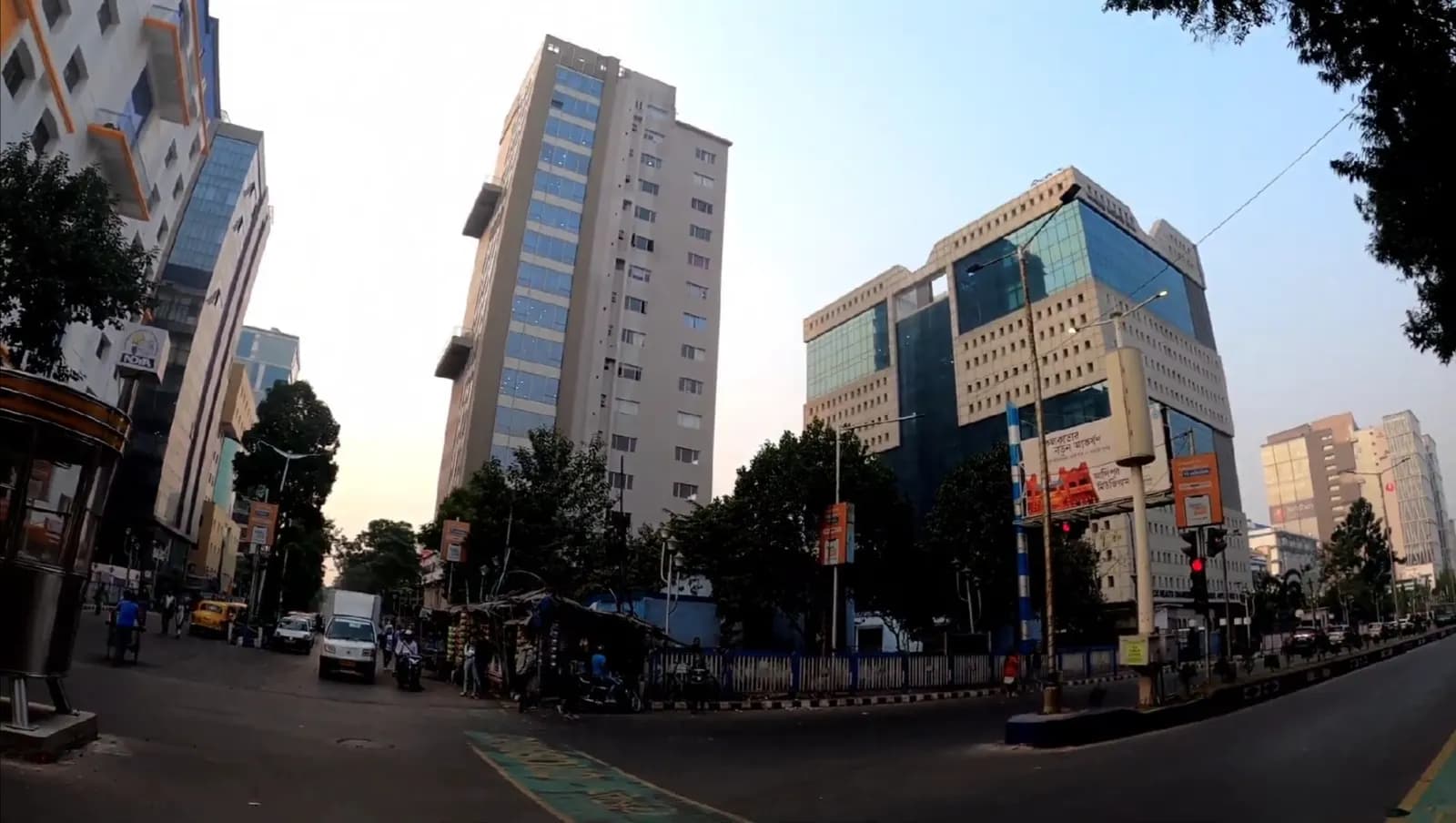 Office towers along a road in Salt Lake Sector V, Kolkata's IT hub