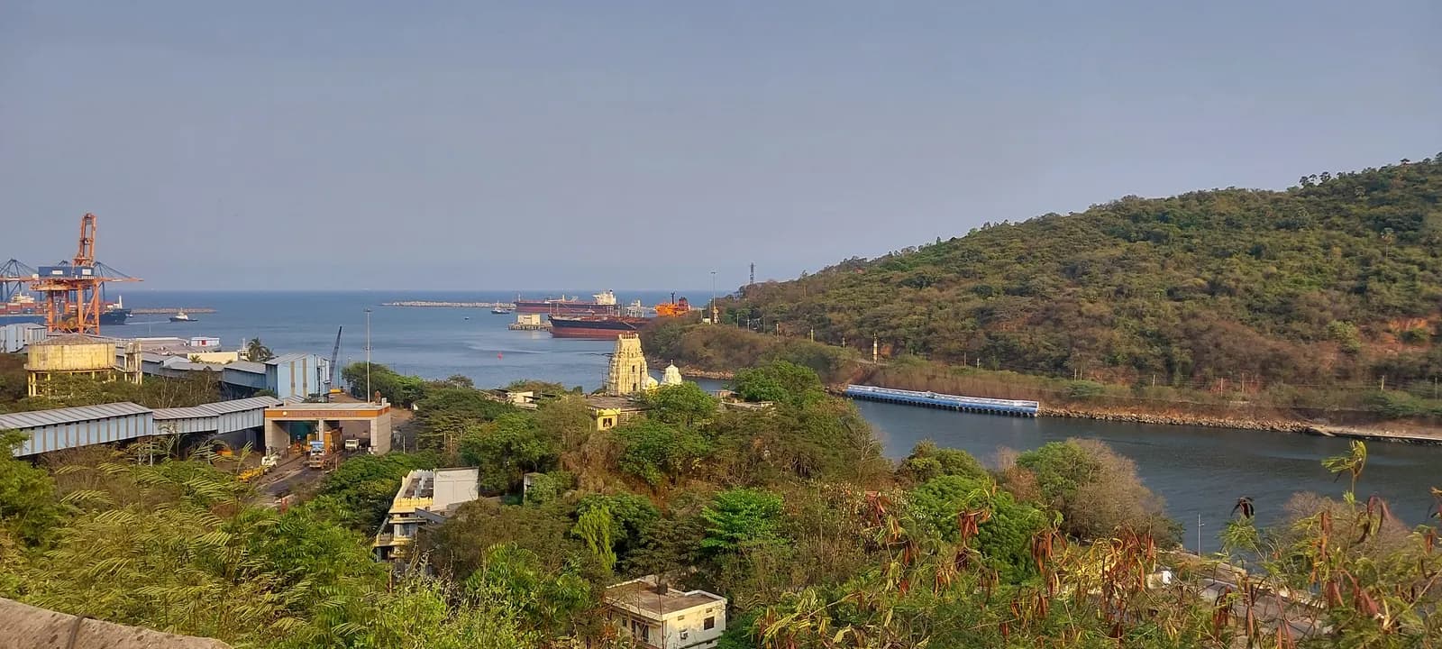 Bird's-eye view of Visakhapatnam port and the city from Ross Hill
