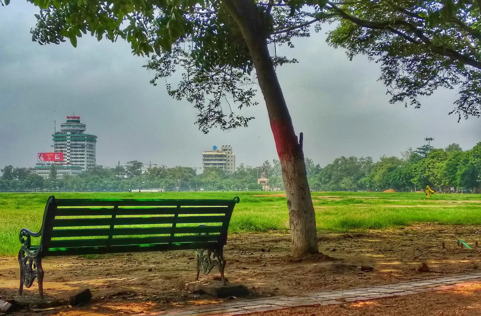 Wide view of Gandhi Maidan in Patna with city buildings along its edge