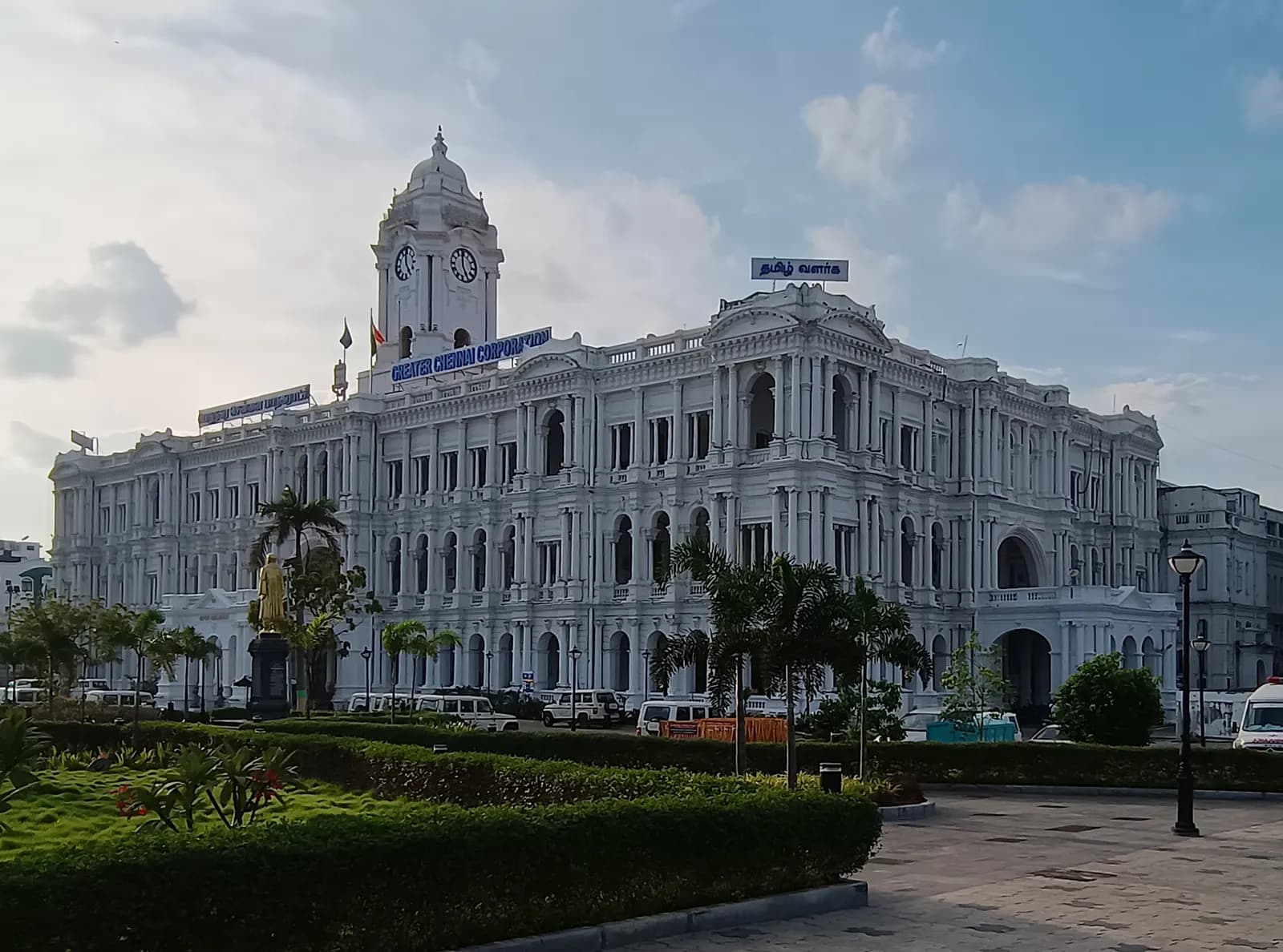 The white Ripon Buildings in Chennai, headquarters of the Greater Chennai Corporation