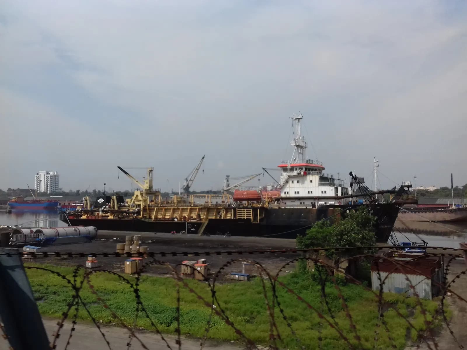 Cargo ship berthed at Kolkata port on the Hooghly river