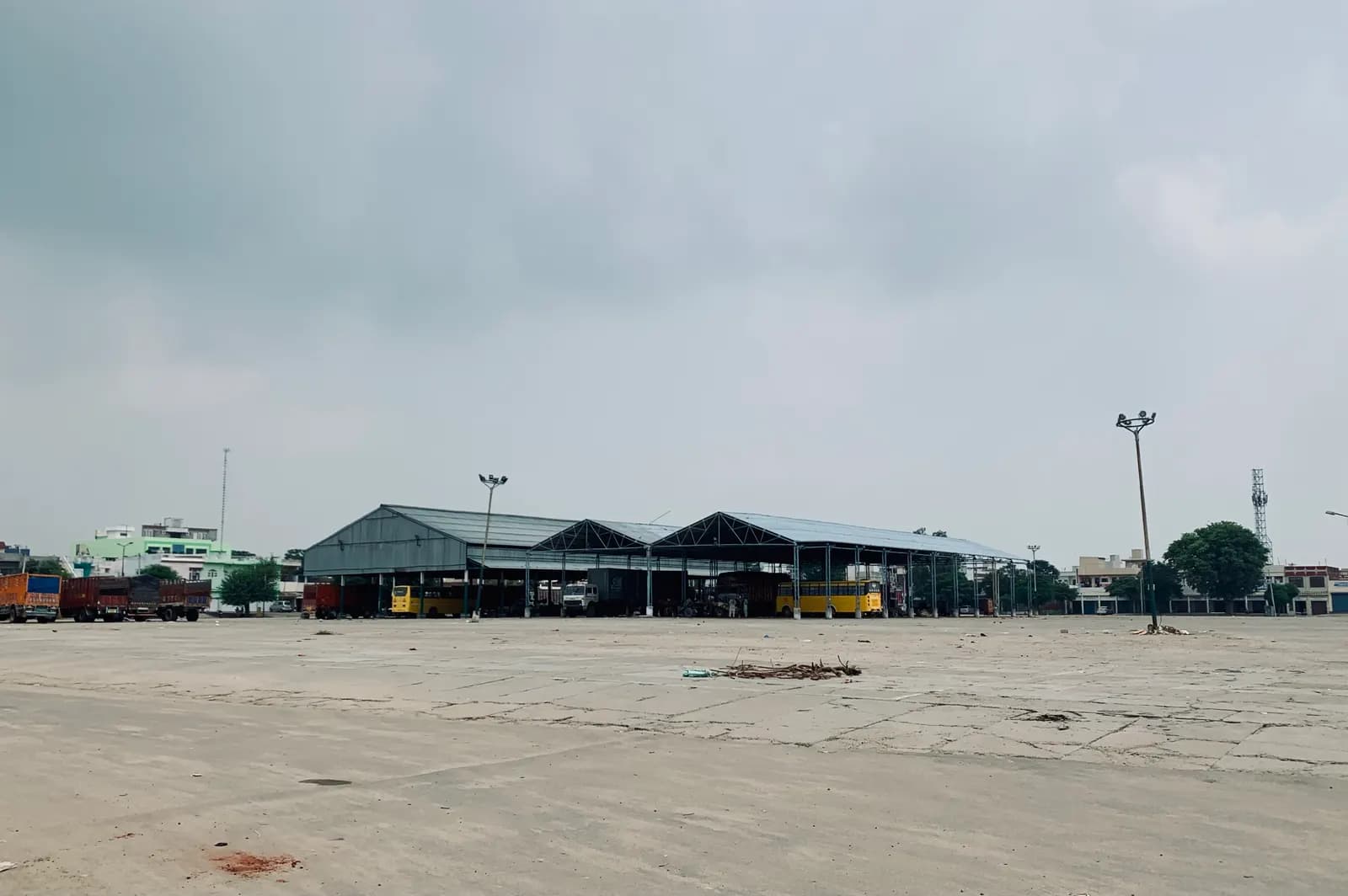Covered auction sheds and open yard of the grain market at Bhawanigarh, Punjab