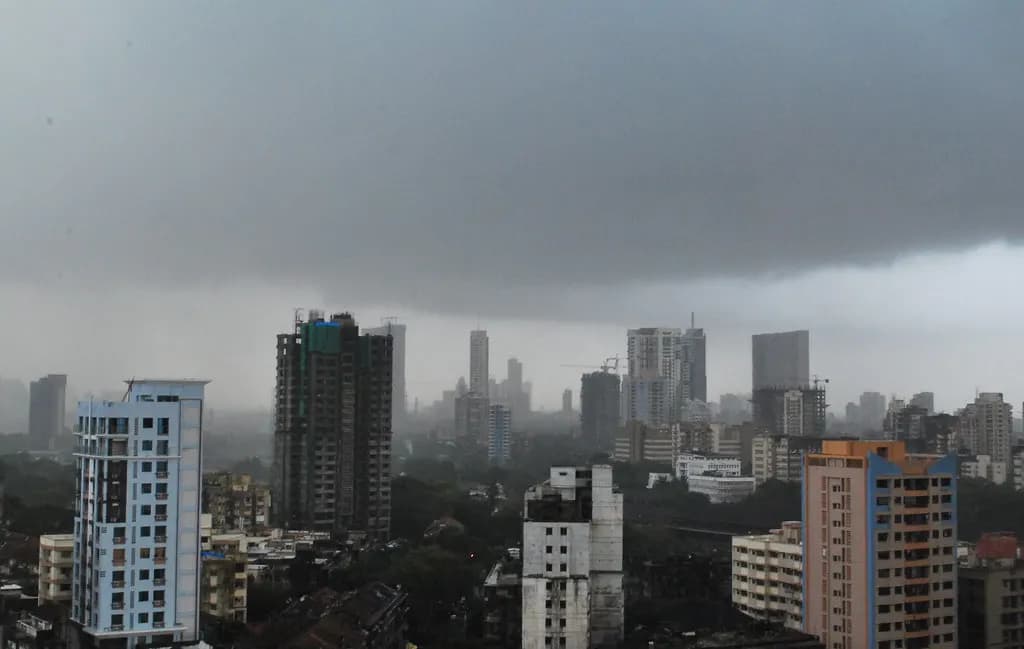 Residential apartment buildings in Mumbai during the monsoon