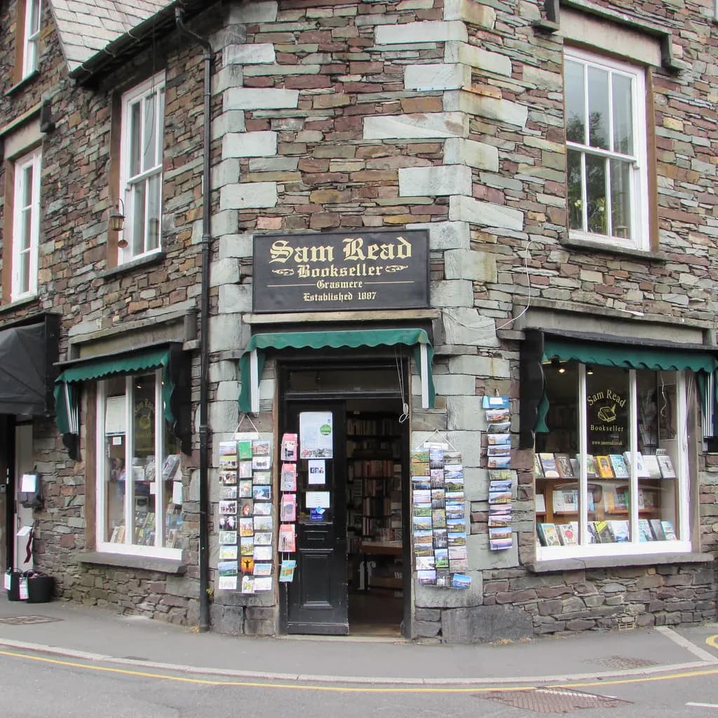 Sam Read's independent bookshop on a village street in Grasmere, Cumbria