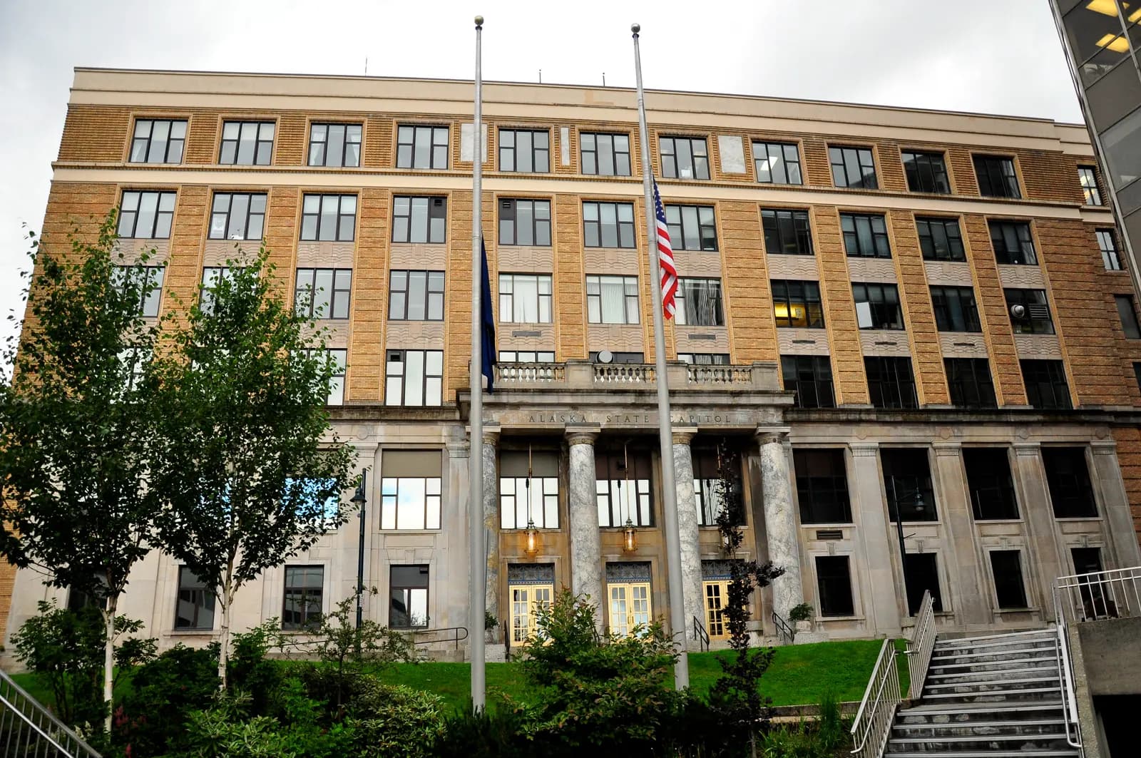 The Alaska State Capitol building on Fourth Street in downtown Juneau