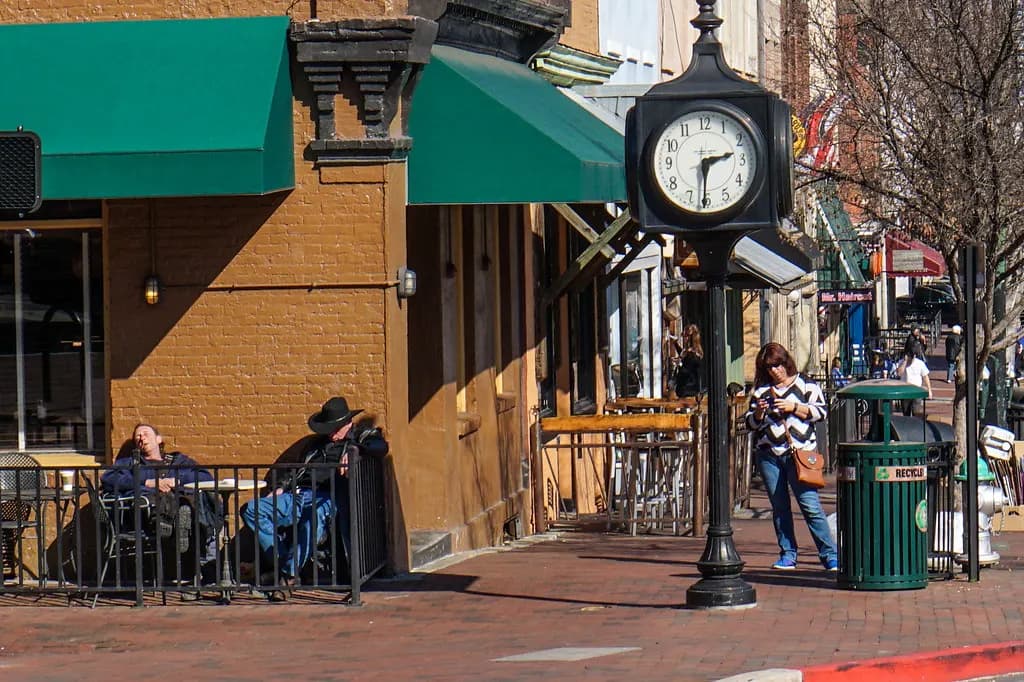 Shops along a downtown street in Athens, Georgia