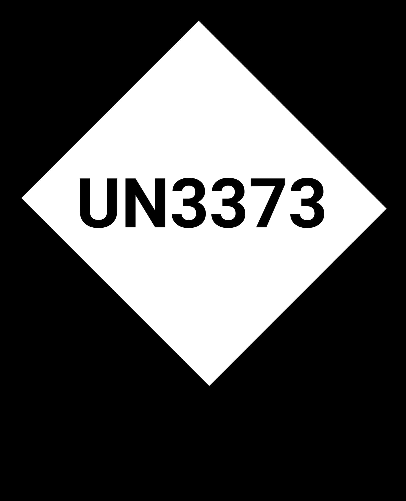 The UN3373 square-on-point diamond mark used on packages of Biological Substance, Category B
