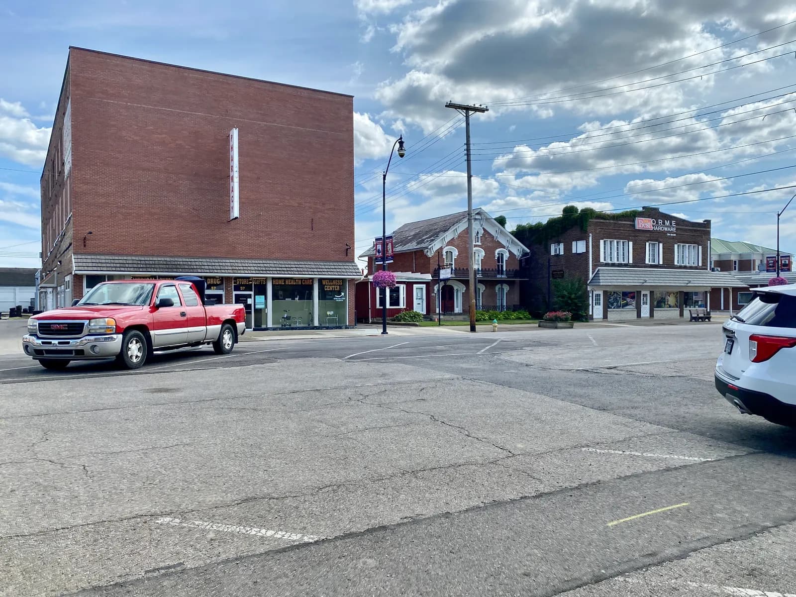 Brick storefronts along Main Street in downtown Newark, Ohio