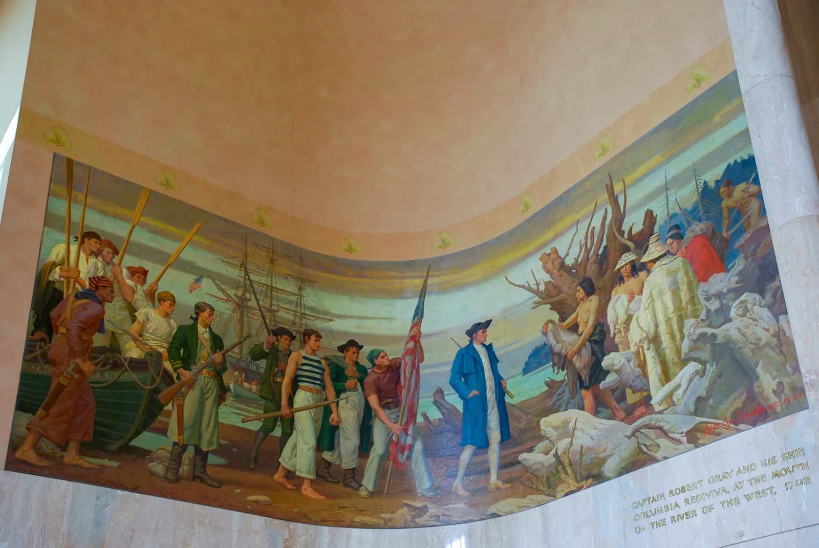 Historical mural inside the rotunda of the Oregon State Capitol in Salem