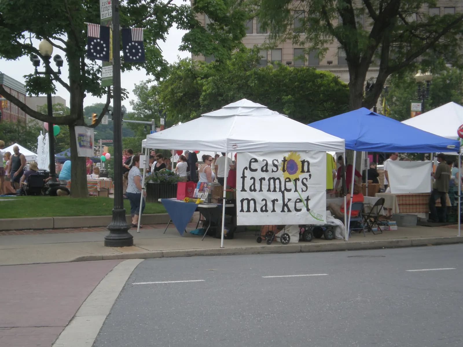 Vendor tents at the Easton Farmers' Market in Easton, Pennsylvania