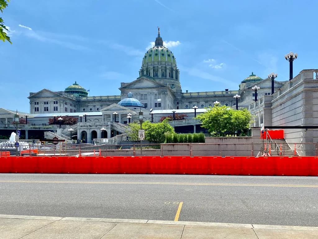 Pennsylvania State Capitol dome in Harrisburg seen from across the street