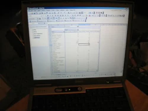 A laptop screen showing a spreadsheet of transactions in columns
