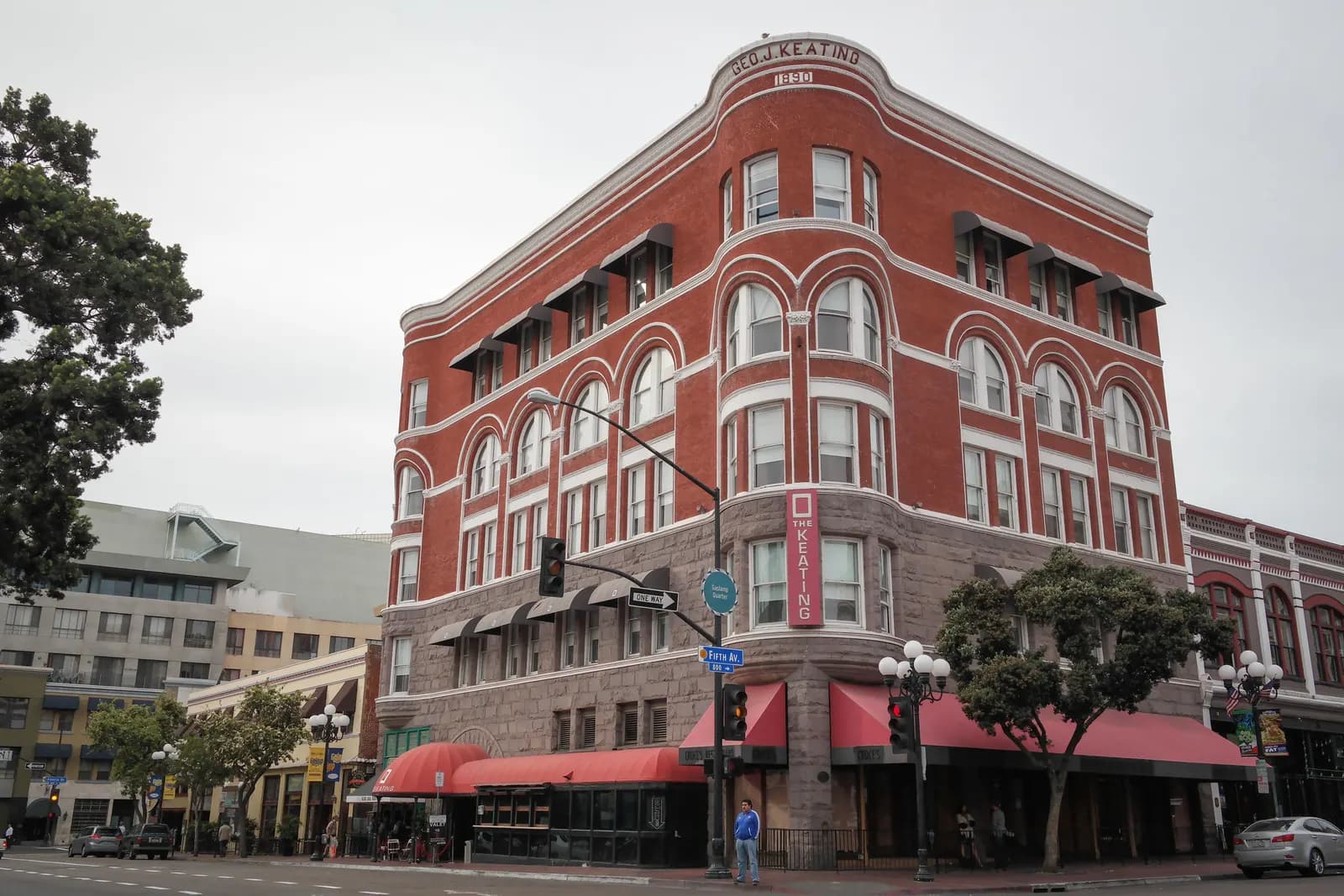 The 1890 Keating Building, a historic commercial building with ground-floor shops in downtown San Diego