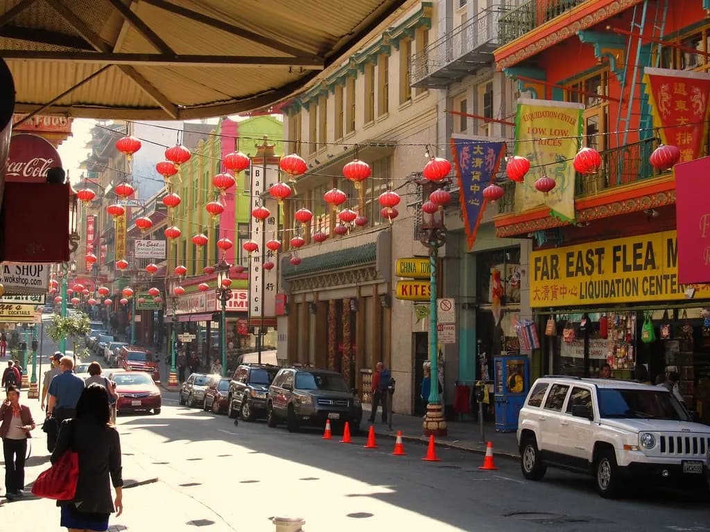 Shops and hanging lanterns along Grant Avenue in San Francisco's Chinatown