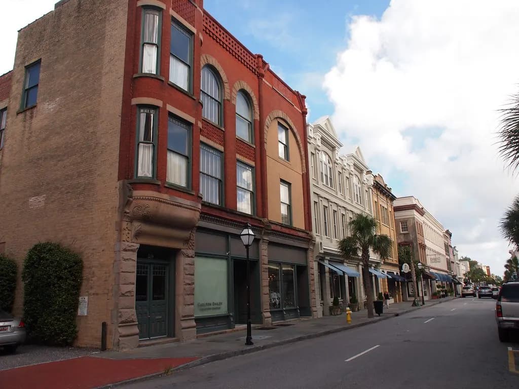 Shops lining King Street in downtown Charleston, South Carolina