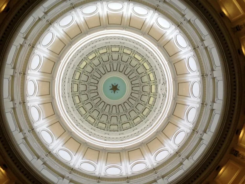 Texas State Capitol dome in Austin seen from the south grounds