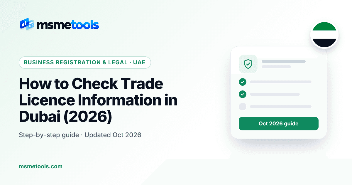 Check a trade licence in Dubai — MSMETOOLS guide cover