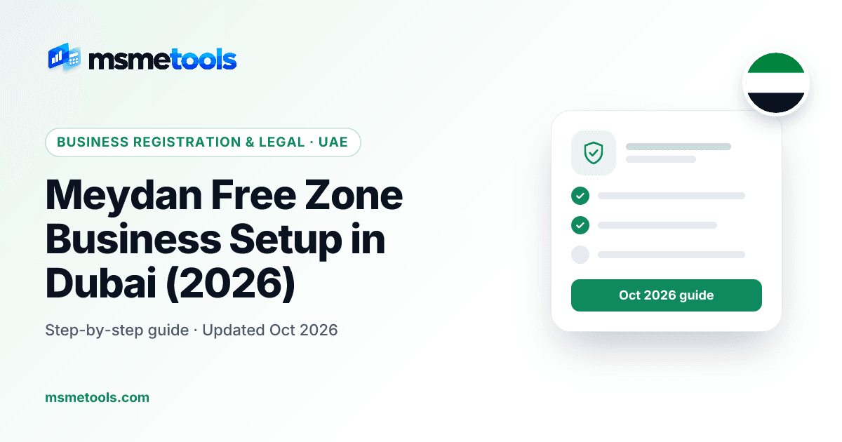 Meydan Free Zone business setup in Dubai — MSMETOOLS guide cover