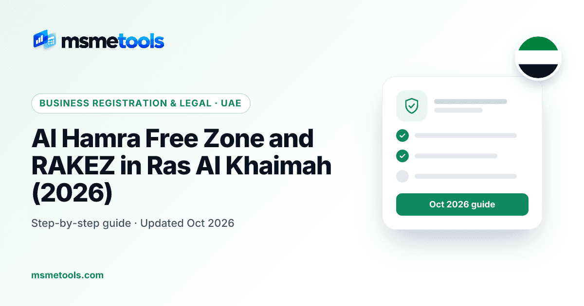 Al Hamra free zone and RAKEZ in Ras Al Khaimah — MSMETOOLS guide cover