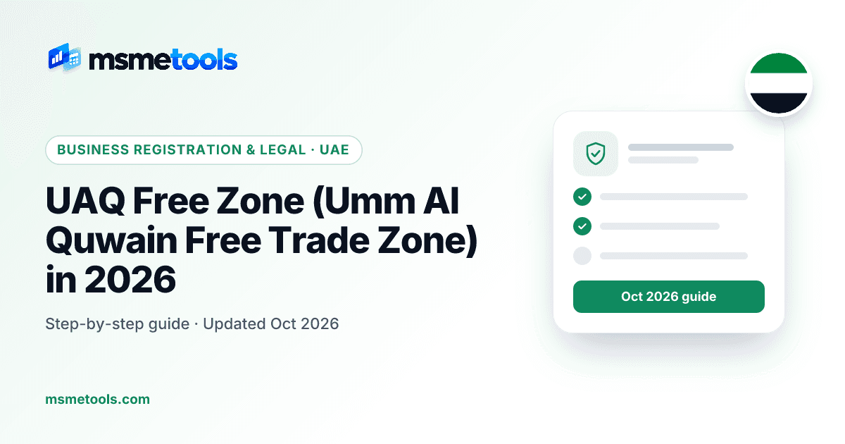UAQ Free Trade Zone guide — MSMETOOLS guide cover