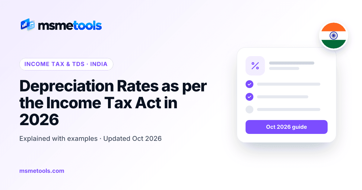 Depreciation rates as per the Income Tax Act — section 33 and Rule 25 chart — MSMETOOLS guide cover