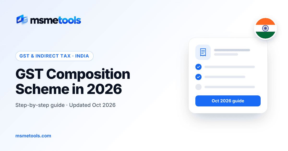 GST composition scheme limits, rates and returns — MSMETOOLS guide cover