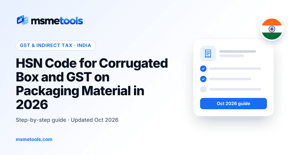 HSN code for corrugated box and GST on packaging — MSMETOOLS guide cover