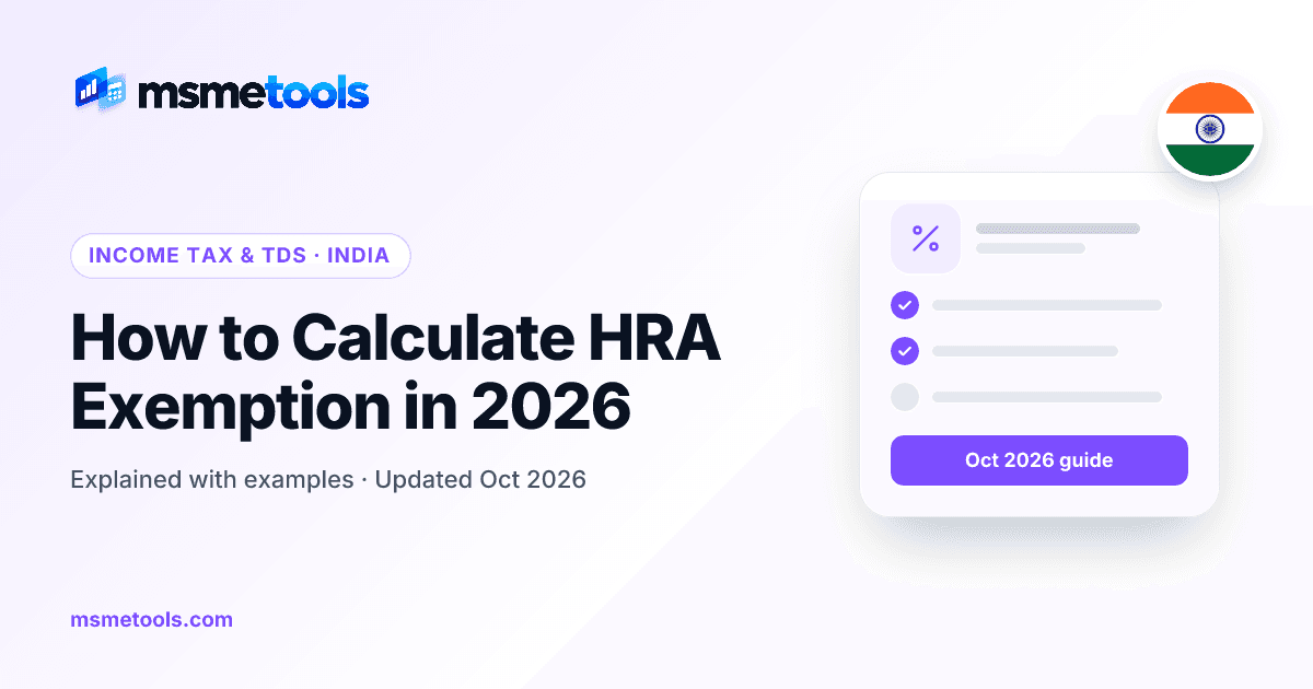 How to calculate HRA exemption — formula, eight-city list and worked examples — MSMETOOLS guide cover