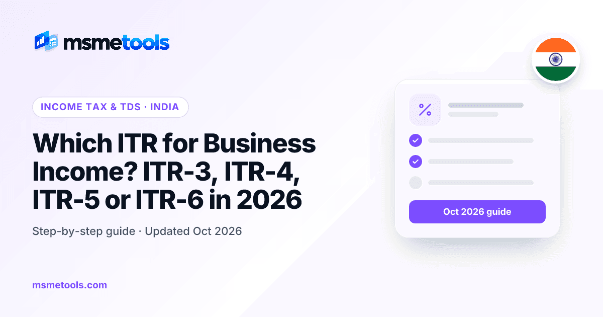 Which ITR for business income — ITR-3, ITR-4, ITR-5 and ITR-6 compared — MSMETOOLS guide cover