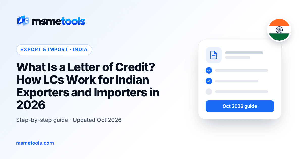 What is a letter of credit — LC types, UCP 600 and charges for Indian exporters — MSMETOOLS guide cover