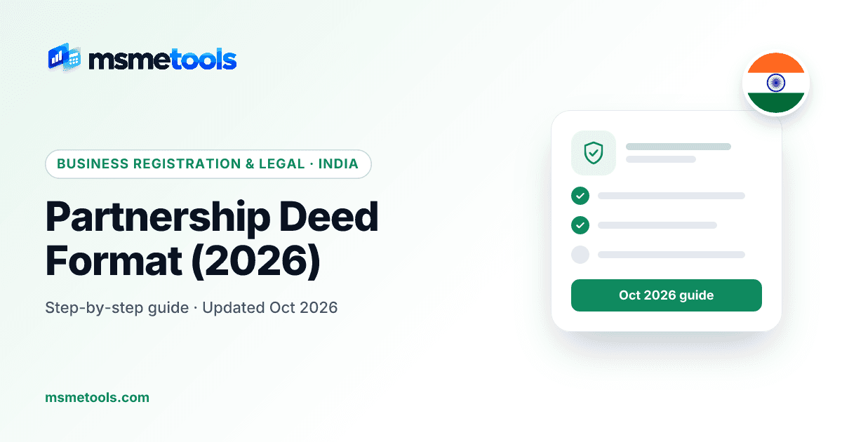 Partnership deed format for India — clauses, stamp duty and partner remuneration limits — MSMETOOLS guide cover