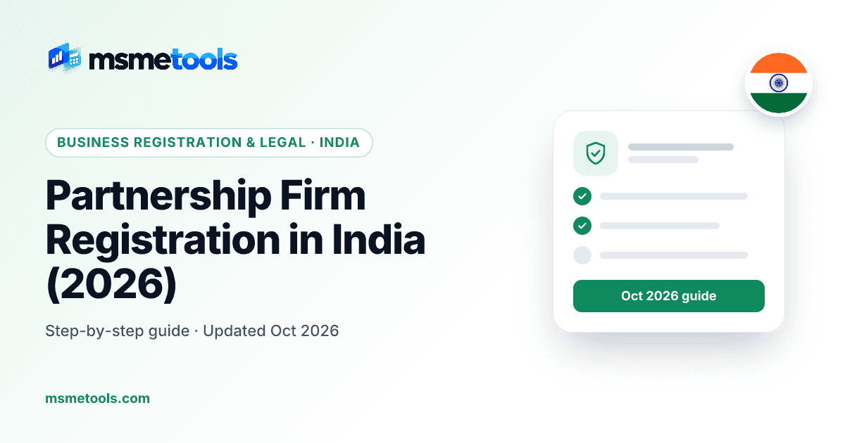Partnership firm registration in India — deed, Registrar of Firms and stamp duty — MSMETOOLS guide cover