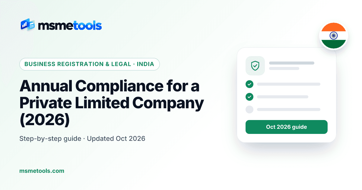 Annual compliance for a private limited company in India — forms, due dates and late fees — MSMETOOLS guide cover