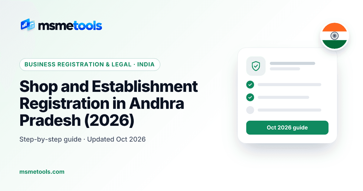 Shop and establishment registration in Andhra Pradesh — fees, auto-renewal and the 2025 amendment — MSMETOOLS guide cover