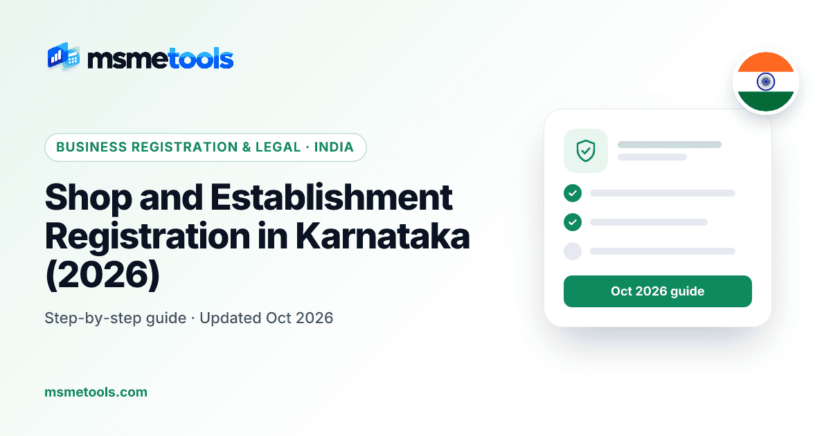 Shop and establishment registration in Karnataka — e-Karmika, fees and the 2026 amendment — MSMETOOLS guide cover