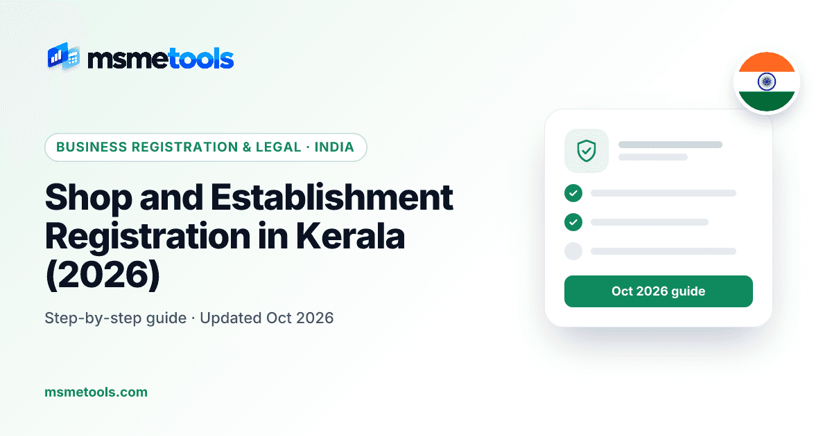 Shop and establishment registration in Kerala — LCAS, fees and renewal — MSMETOOLS guide cover