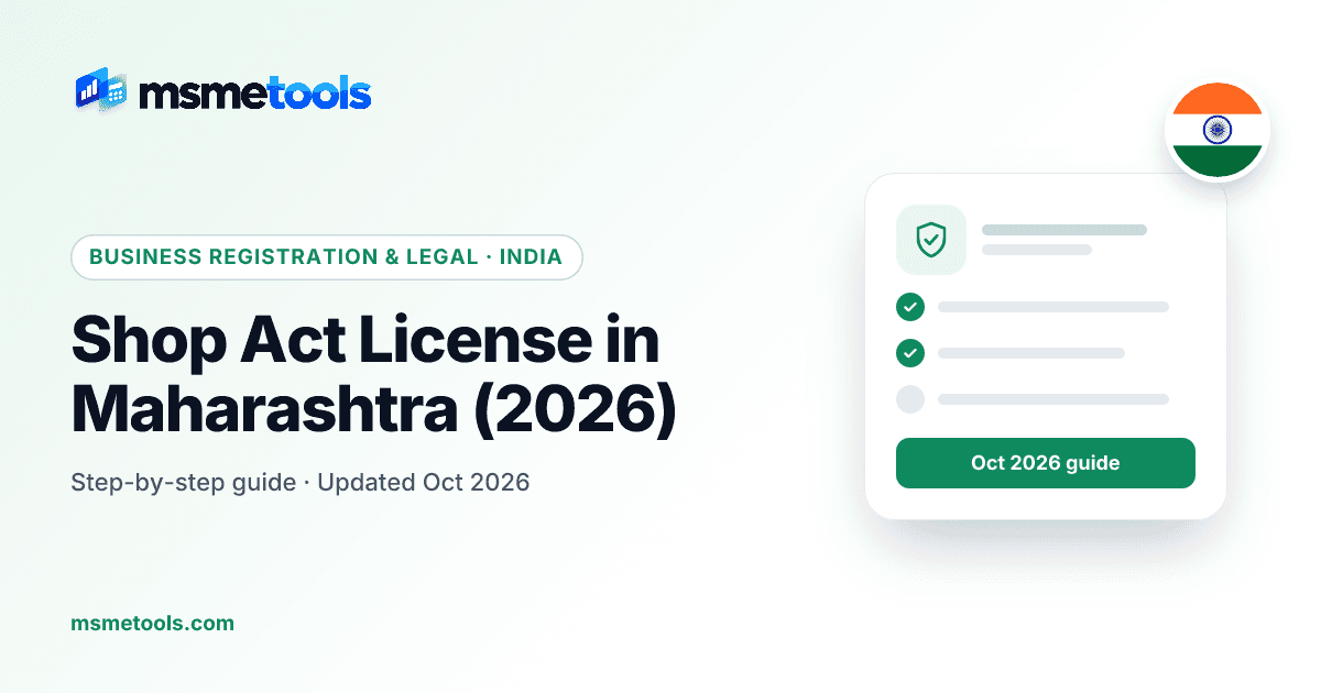 Shop Act licence in Maharashtra — registration, Form F intimation and working hours — MSMETOOLS guide cover
