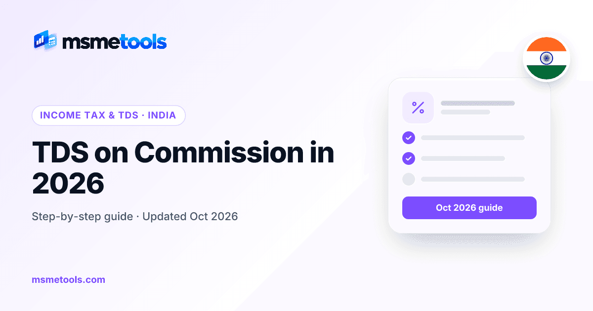 TDS on commission — 2% rate, ₹20,000 limit and insurance commission — MSMETOOLS guide cover