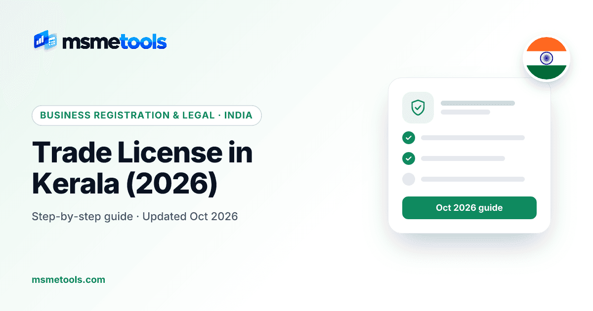 Trade licence in Kerala — K-SMART, 2026 fee slabs and renewal — MSMETOOLS guide cover